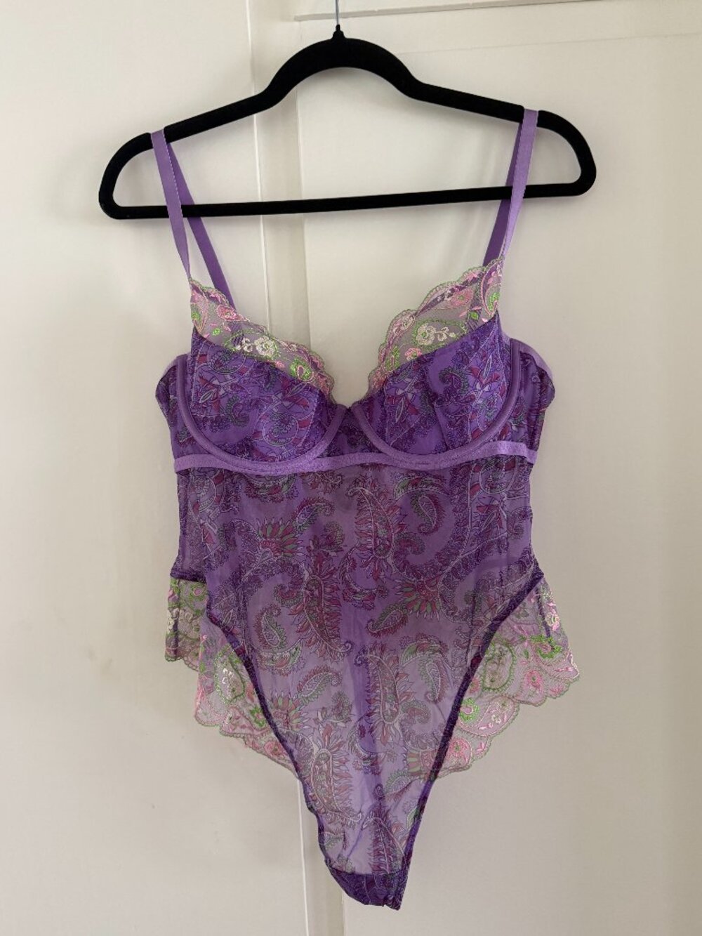 Brand New XL Savage x Fenty Purple Bohemian Paisley Embroidered Teddy Bodysuit